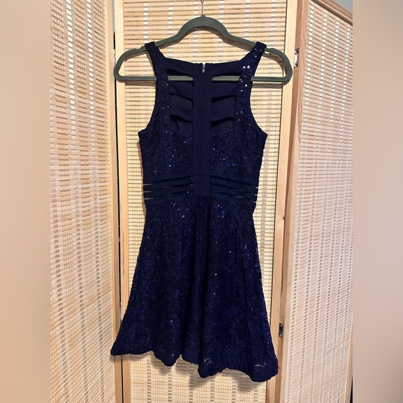 Speechless Navy Lace Sequin Fit & Flare Mini Dress - Picture 4 of 11